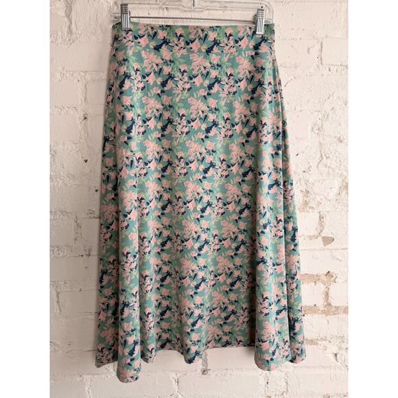 Pact Dresses & Skirts - Pact Organic Cotton Floral Midi Skirt Pockets Women Medium Green Stretch A Line
